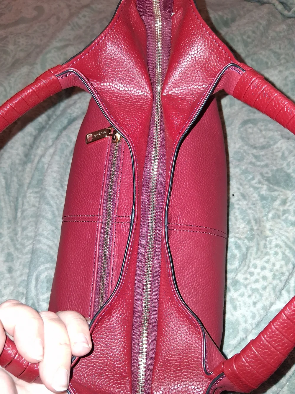 Pebbled Red Leather Shoulder Bag with Subtle Gold Accent